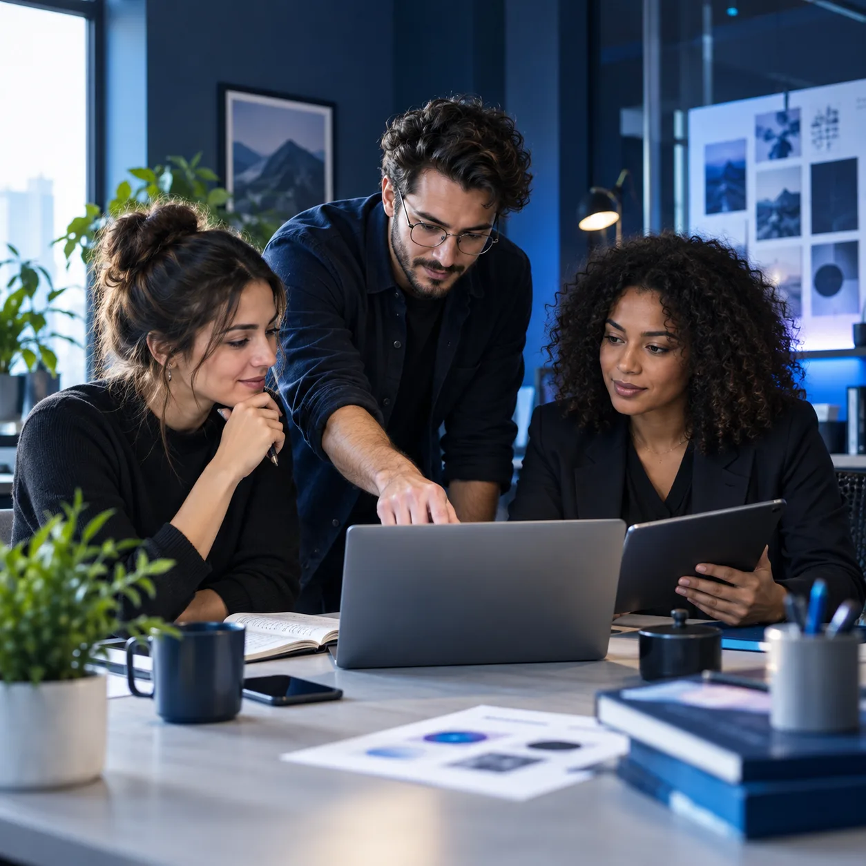 Digital marketing specialists collaborating on campaign strategy